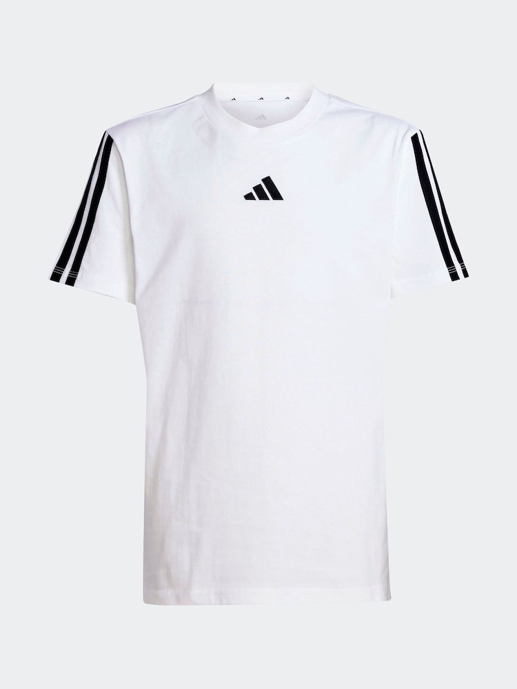 adidas White Essentials 3 Stripes 100% Cotton T-Shirt - Image 6 of 6