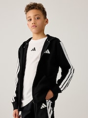 adidas Black 3 Stripe Fleece Full Zip Hoodie - Image 1 of 8