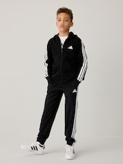 adidas Black 3 Stripe Fleece Full Zip Hoodie - Image 2 of 8