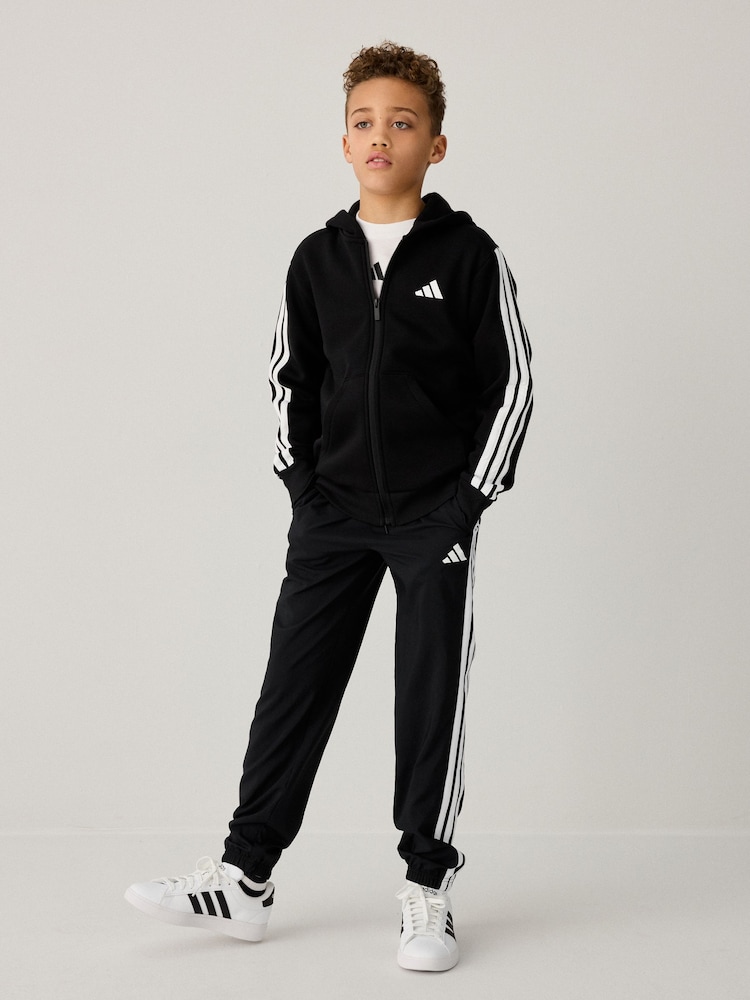 adidas Black 3 Stripe Fleece Full Zip Hoodie - Image 2 of 8