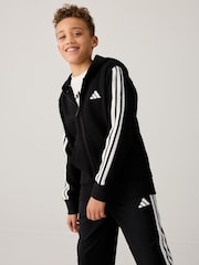 adidas Black 3 Stripe Fleece Full Zip Hoodie - Image 3 of 8