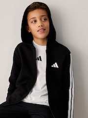 adidas Black 3 Stripe Fleece Full Zip Hoodie - Image 4 of 8
