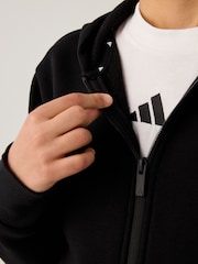 adidas Black 3 Stripe Fleece Full Zip Hoodie - Image 6 of 8