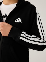 adidas Black 3 Stripe Fleece Full Zip Hoodie - Image 7 of 8