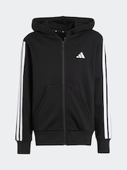 adidas Black 3 Stripe Fleece Full Zip Hoodie - Image 8 of 8