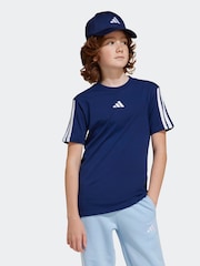 adidas Blue Essentials 3 Stripes 100% Cotton T-Shirt - Image 1 of 6