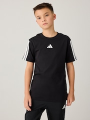 adidas Black Essentials 3 Stripes 100% Cotton T-Shirt - Image 1 of 8