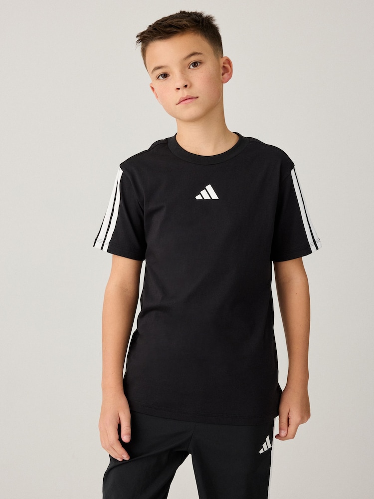 adidas Black Essentials 3 Stripes 100% Cotton T-Shirt - Image 1 of 8
