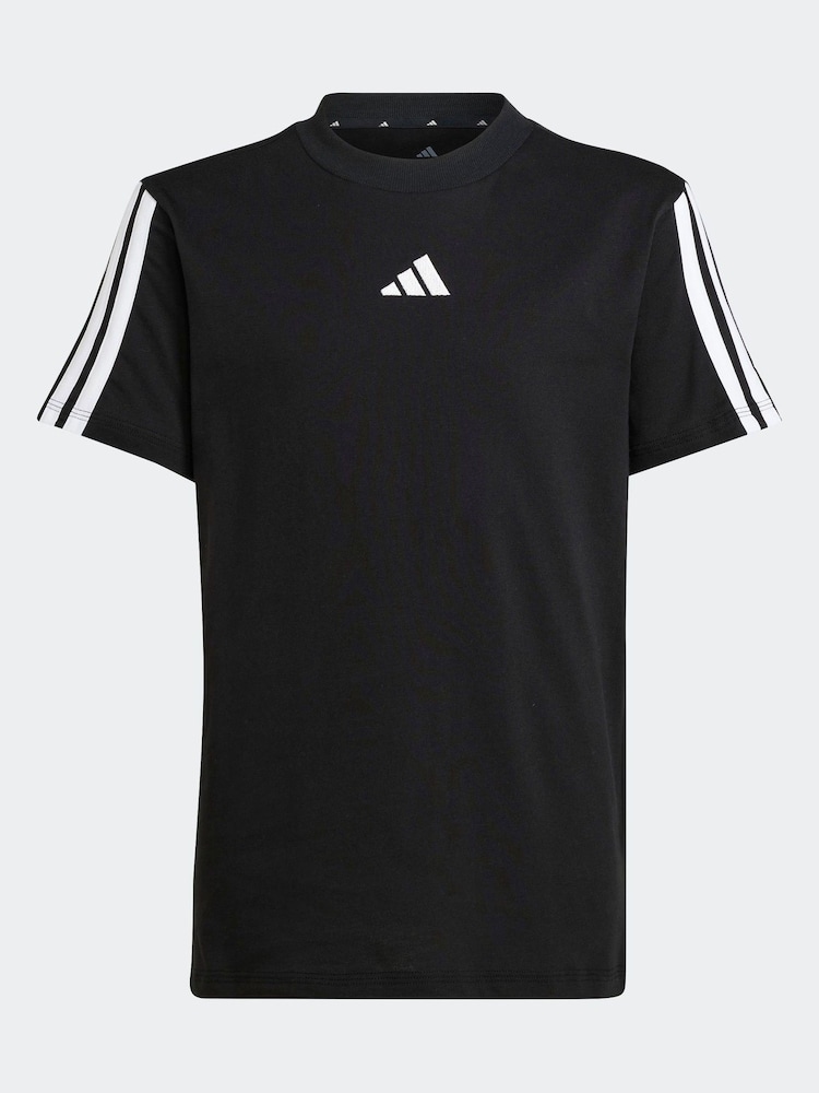 adidas Black Essentials 3 Stripes 100% Cotton T-Shirt - Image 8 of 8