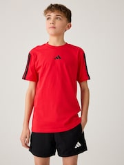 adidas Red Essentials 3 Stripes 100% Cotton T-Shirt - Image 1 of 5