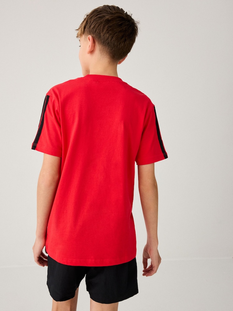 adidas Red Essentials 3 Stripes 100% Cotton T-Shirt - Image 2 of 5