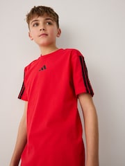 adidas Red Essentials 3 Stripes 100% Cotton T-Shirt - Image 3 of 5