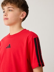 adidas Red Essentials 3 Stripes 100% Cotton T-Shirt - Image 4 of 5