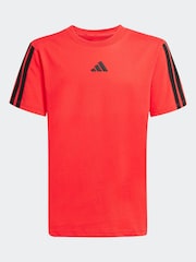adidas Red Essentials 3 Stripes 100% Cotton T-Shirt - Image 5 of 5