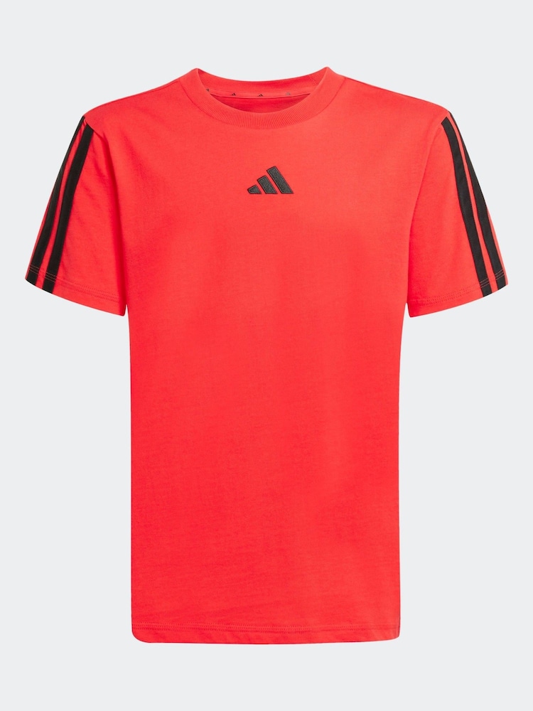 adidas Red Essentials 3 Stripes 100% Cotton T-Shirt - Image 5 of 5