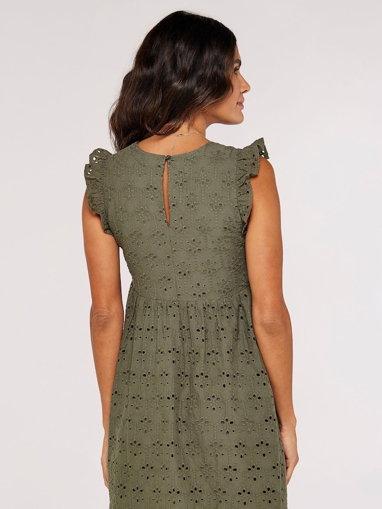 Apricot Green Broderie Anglaise V-Neck Dress - Image 4 of 4