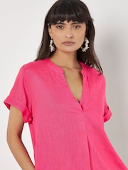 Apricot Pink Front Pleat V-Neck Mix Dress - Image 3 of 4