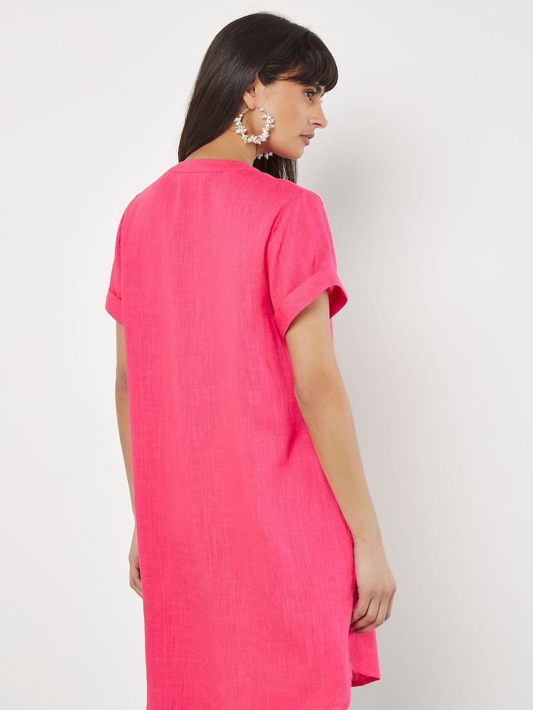 Apricot Pink Front Pleat V-Neck Mix Dress - Image 4 of 4 Apricot Pink Front Pleat V-Neck Mix Dress - Image 4 of 4