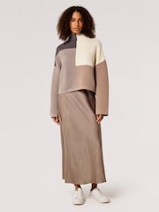 Apricot Grey Satin Bias Cut Maxi Skirt - Image 1 of 4