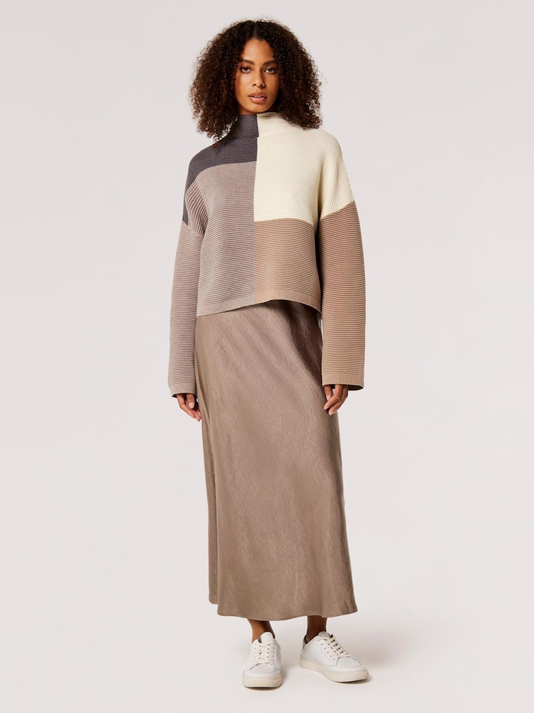 Apricot Grey Satin Bias Cut Maxi Skirt - Image 1 of 4