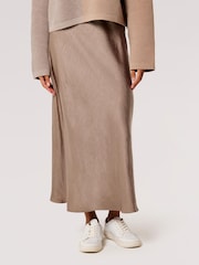 Apricot Grey Satin Bias Cut Maxi Skirt - Image 2 of 4