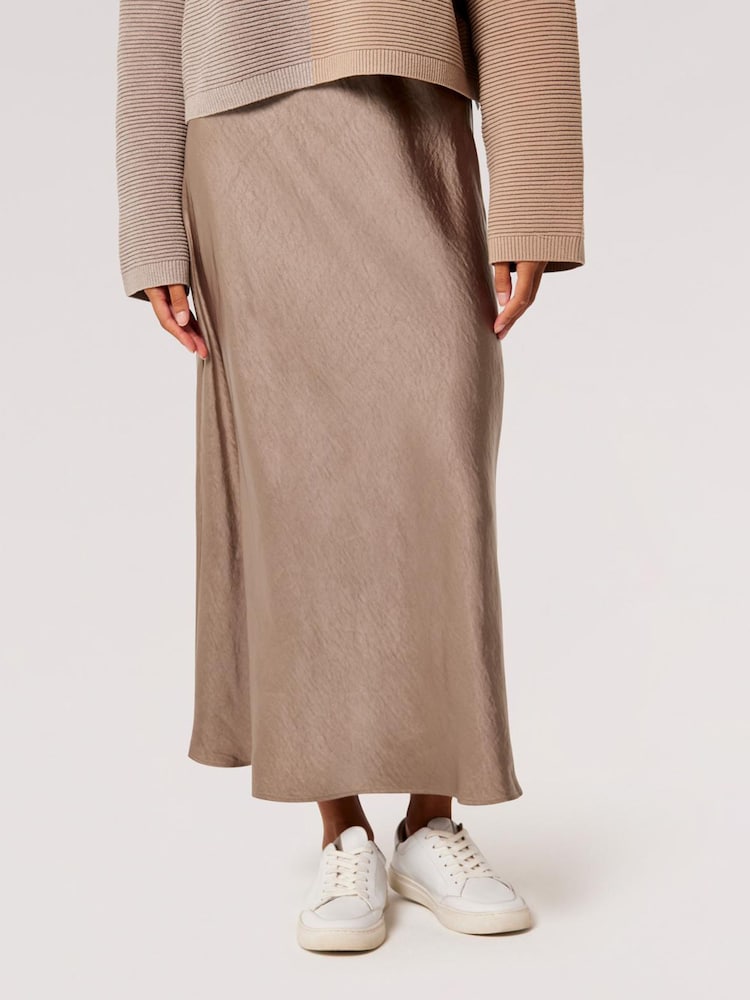 Apricot Grey Satin Bias Cut Maxi Skirt - Image 2 of 4