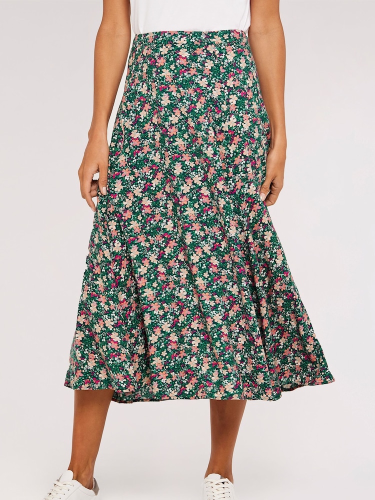 Apricot Green Printed Midi Skirt - Image 2 of 5 Apricot Green Printed Midi Skirt - Image 2 of 5