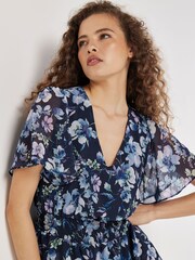 Apricot Blue Watercolour Blooms Mini Dress - Image 2 of 5