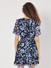 Apricot Blue Watercolour Blooms Mini Dress - Image 3 of 5