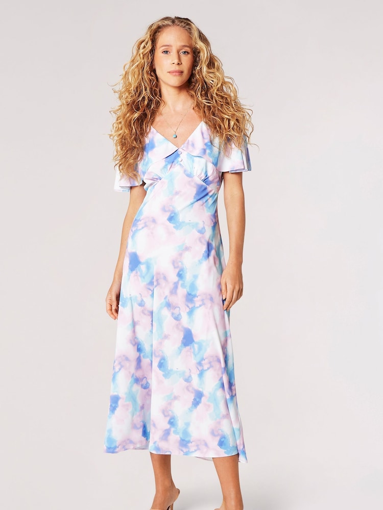 Apricot Pink Blurred Watercoloured Cape Dress - Image 1 of 4