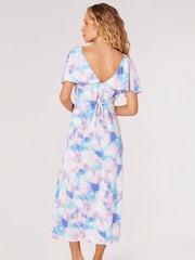 Apricot Pink Blurred Watercoloured Cape Dress - Image 3 of 4