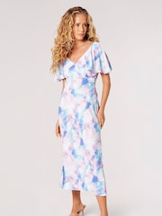 Apricot Pink Blurred Watercoloured Cape Dress - Image 4 of 4