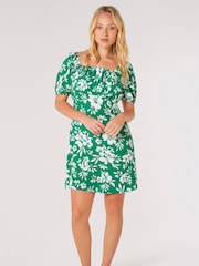 Apricot Green Gathered Short Milkmaid Dress - Image 1 of 4