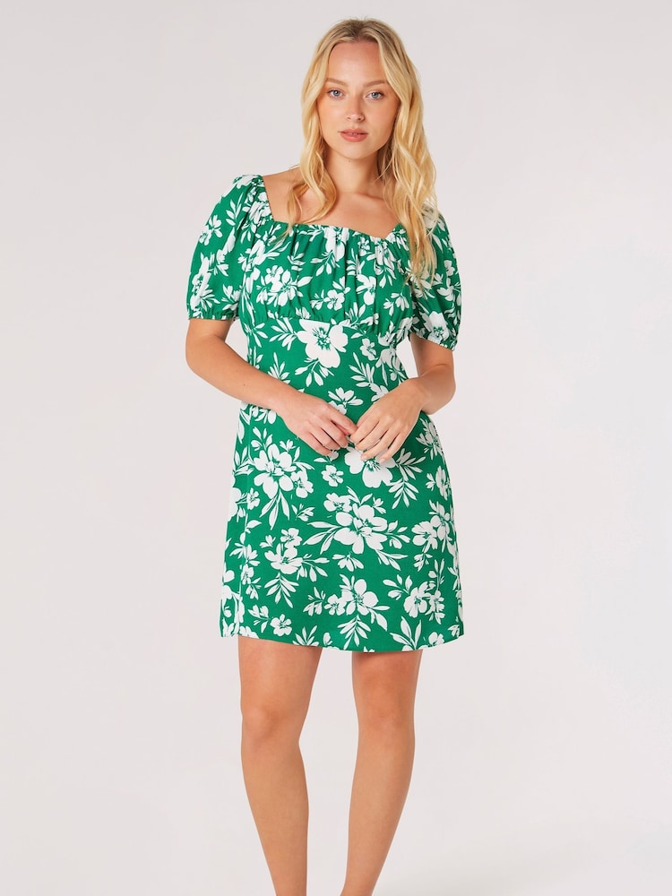 Apricot Green Gathered Short Milkmaid Dress - Image 1 of 4