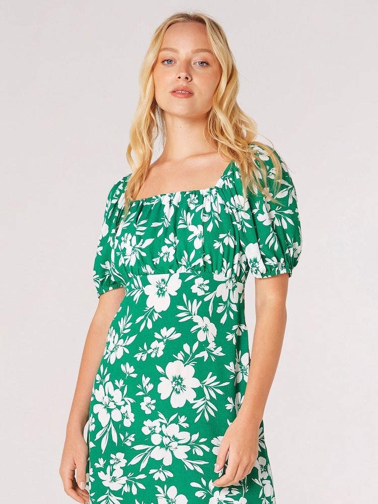 Apricot Green Gathered Short Milkmaid Dress - Image 2 of 4