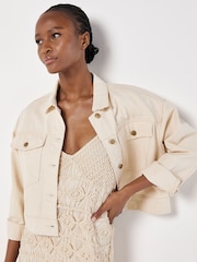 Apricot Cream 100% Cotton Boxy Bianca Denim Trucker Jacket - Image 3 of 5