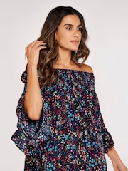 Apricot Blue Colourful Ditsy Spray Bardot Top - Image 3 of 4