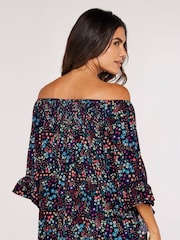 Apricot Blue Colourful Ditsy Spray Bardot Top - Image 4 of 4