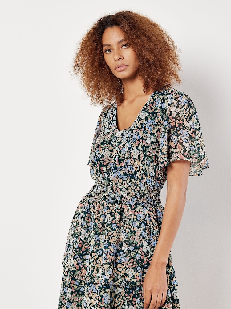 Apricot Green Medium Ditsy Layered Mini Dress - Image 1 of 5 Apricot Green Medium Ditsy Layered Mini Dress - Image 1 of 5