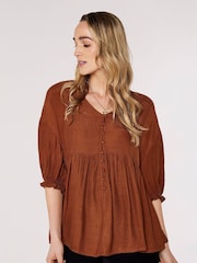 Apricot Red Textured Tier Top - Image 1 of 5