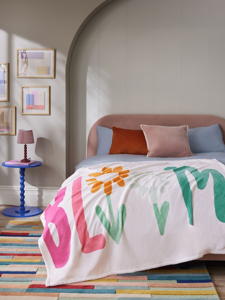 Cream Bloom Slogan Fleece Throw - Image 1 of 5
