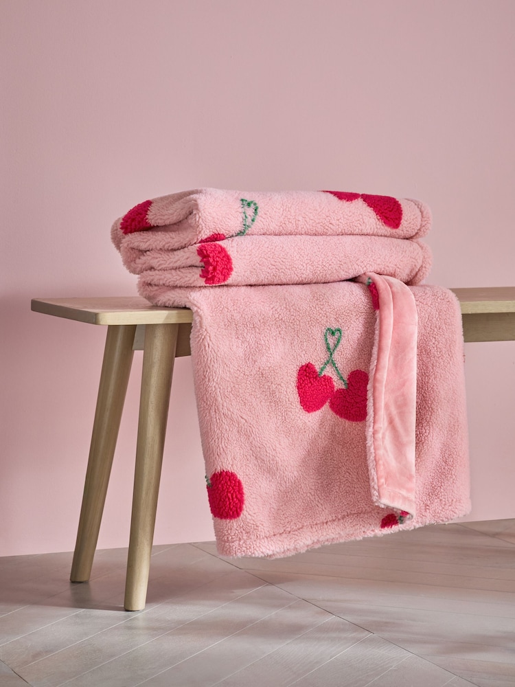 Pink Cherries Borg Fleece Throw - Image 2 of 6