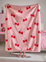 Pink Cherries Borg Fleece Throw - Image 3 of 6