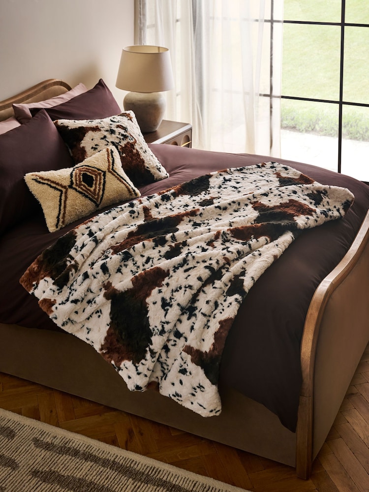 Natural Faux Fur Cow Print Throw - Image 1 of 6
