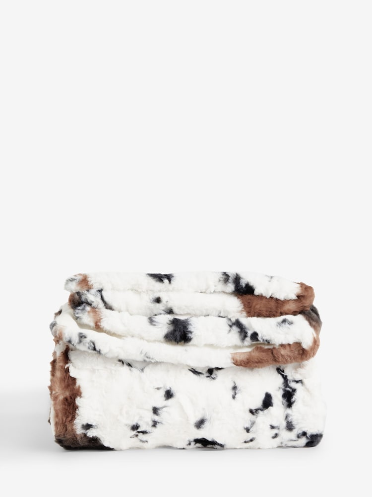 Natural Faux Fur Cow Print Throw - Image 5 of 6