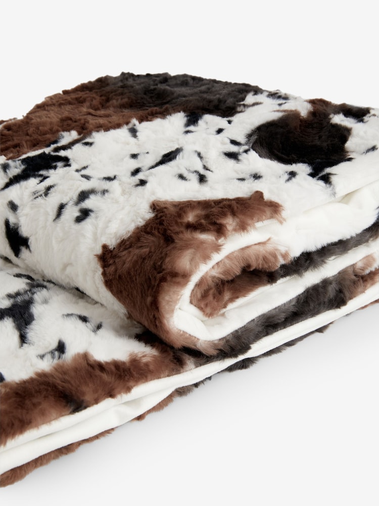Natural Faux Fur Cow Print Throw - Image 6 of 6
