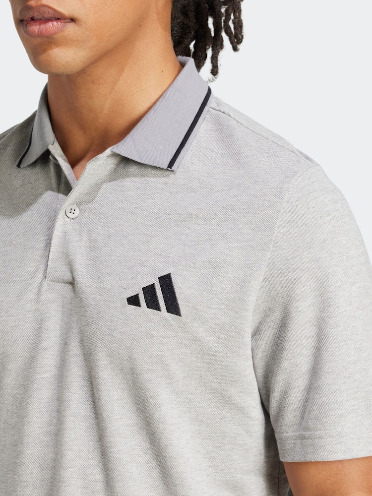 adidas Grey Essentials Small Logo Piqué Polo Shirt - Image 4 of 6