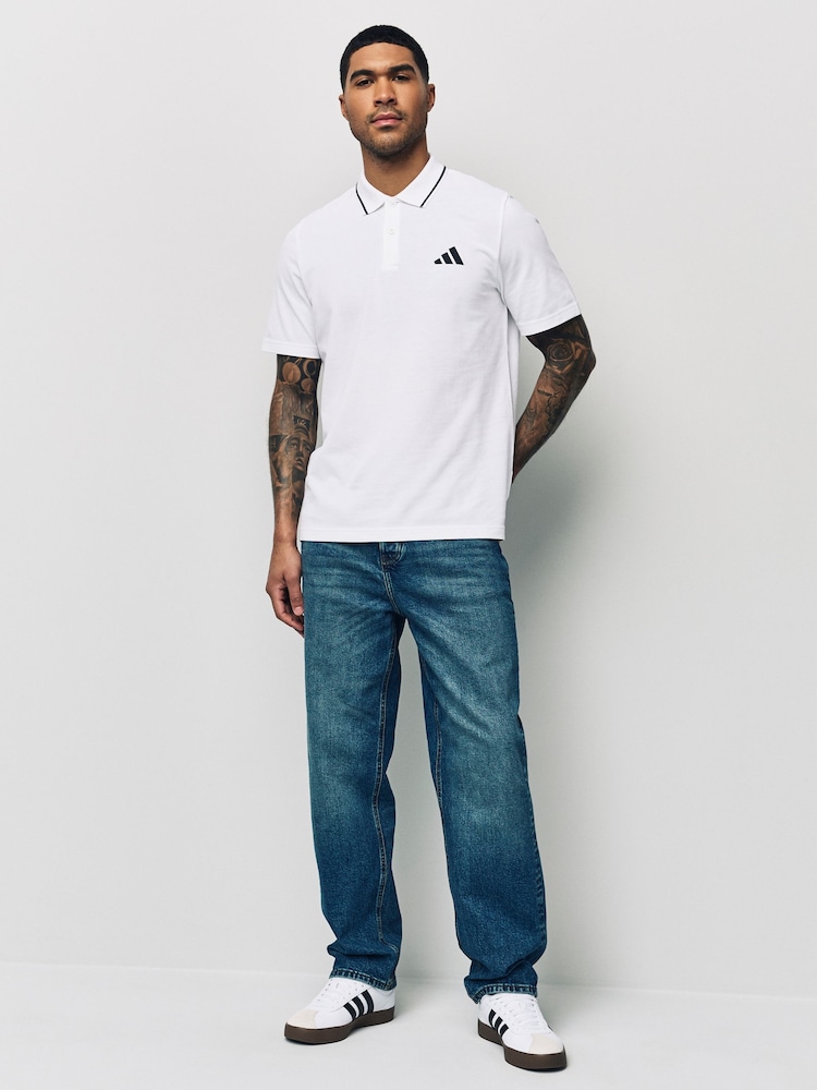 adidas White Essentials Small Logo Piqué Polo Shirt - Image 2 of 5 adidas White Essentials Small Logo Piqué Polo Shirt - Image 2 of 5