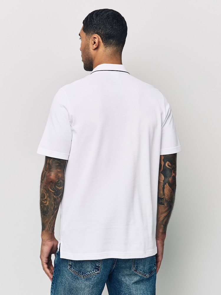 adidas White Essentials Small Logo Piqué Polo Shirt - Image 3 of 5