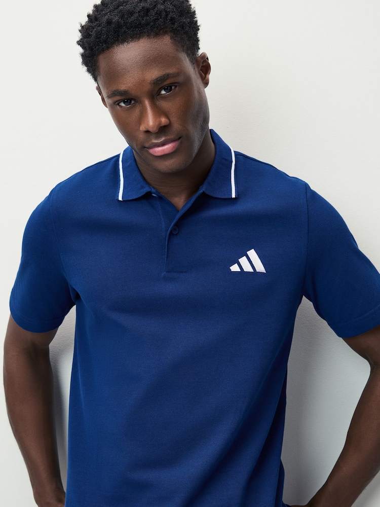 adidas Blue Essentials Small Logo Piqué Polo Shirt - Image 4 of 5